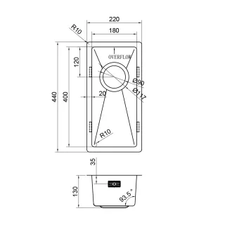Мойка кухонная Reflexion Como 22-SS  RX2022SS полированная сталь